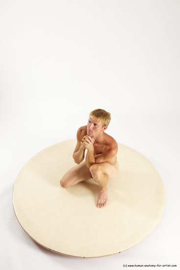 Nude Man White Kneeling poses - ALL Athletic Short Blond Kneeling poses - on one knee Multi angles poses Realistic