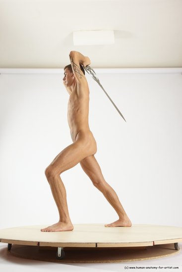 Nude Fighting with sword Man White Standing poses - ALL Athletic Short Brown Standing poses - simple Multi angles poses Realistic