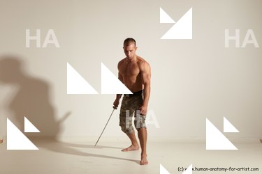 Casual Fighting with sword Man White Standing poses - ALL Muscular Short Brown Standing poses - simple Dynamic poses Academic