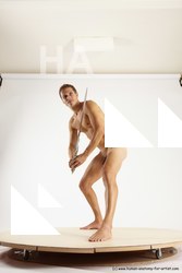 Nude Fighting with sword Man White Standing poses - ALL Athletic Short Brown Standing poses - simple Multi angles poses Realistic