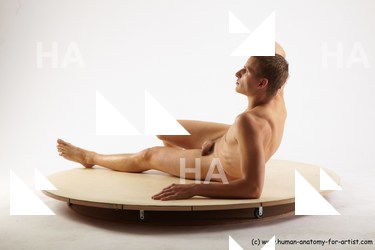 Nude Man White Laying poses - ALL Slim Short Brown Laying poses - on side Realistic