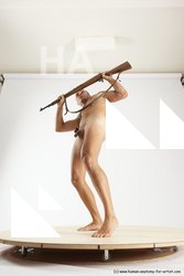 Nude Fighting with rifle Man White Standing poses - ALL Slim Short Brown Standing poses - simple Multi angles poses Realistic