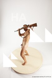Nude Fighting with rifle Man White Standing poses - ALL Slim Short Brown Standing poses - simple Multi angles poses Realistic