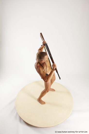 Nude Fighting with rifle Man White Standing poses - ALL Slim Short Brown Standing poses - simple Multi angles poses Realistic
