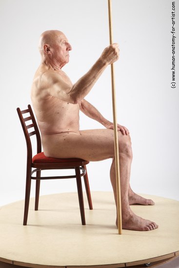 and more Nude Man White Sitting poses - simple Slim Bald Grey Sitting poses - ALL Realistic