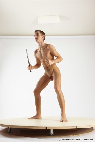 Nude Fighting with knife Man White Standing poses - ALL Athletic Short Brown Standing poses - simple Multi angles poses Realistic