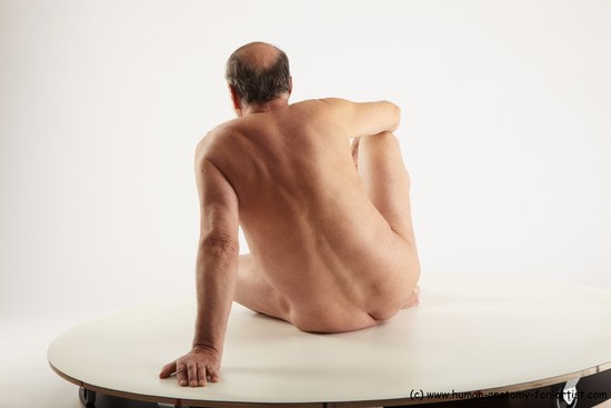 Nude Man White Sitting poses - simple Slim Bald Grey Sitting poses - ALL Realistic