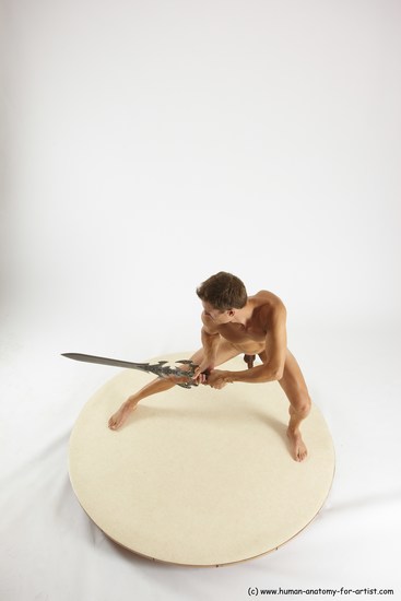 Nude Fighting with sword Man White Standing poses - ALL Athletic Short Brown Standing poses - knee-bend Multi angles poses Realistic