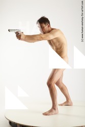 Nude Fighting with gun Man White Standing poses - ALL Slim Short Brown Standing poses - simple Realistic