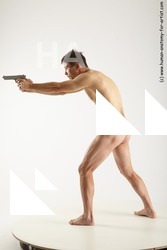 Nude Fighting with gun Man White Standing poses - ALL Slim Short Brown Standing poses - simple Realistic
