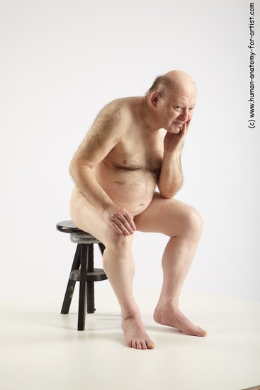 and more Nude Man White Chubby Bald Grey Sitting poses - ALL Realistic