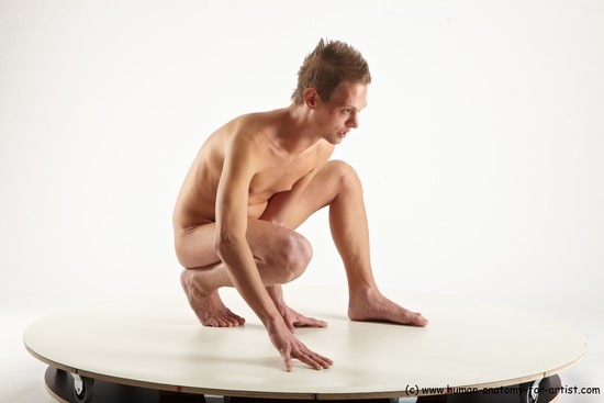 Nude Man White Standing poses - ALL Slim Short Blond Standing poses - knee-bend Realistic