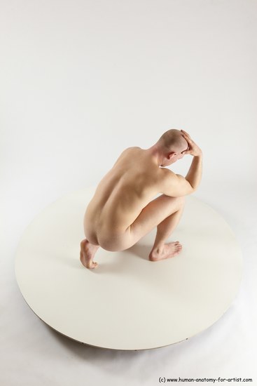 Nude Man White Standing poses - ALL Slim Bald Standing poses - knee-bend Multi angles poses Realistic