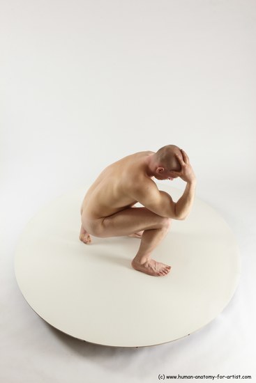 Nude Man White Standing poses - ALL Slim Bald Standing poses - knee-bend Multi angles poses Realistic