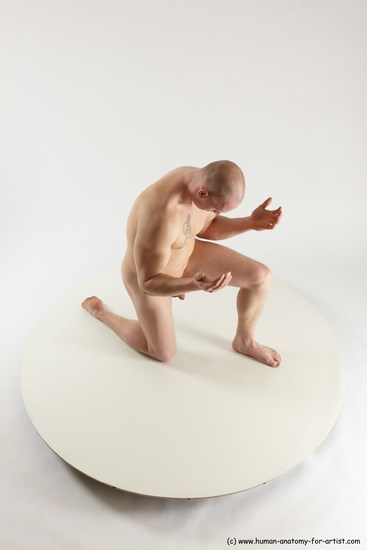 Nude Man White Kneeling poses - ALL Slim Bald Kneeling poses - on one knee Multi angles poses Realistic