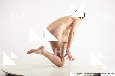 Nude Man White Kneeling poses - ALL Slim Short Brown Kneeling poses - on one knee Realistic