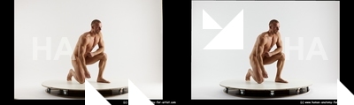 Nude Man White Kneeling poses - ALL Muscular Short Brown Kneeling poses - on one knee 3D Stereoscopic poses Realistic