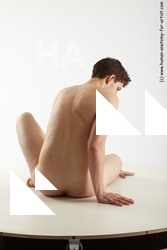 Nude Man White Sitting poses - simple Slim Short Brown Sitting poses - ALL Realistic