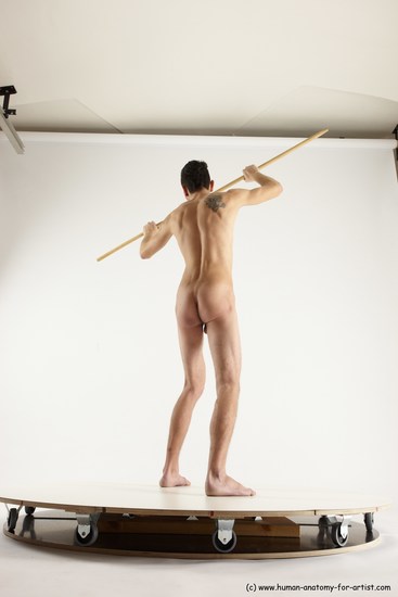 Nude Fighting with spear Man White Standing poses - ALL Athletic Short Brown Standing poses - simple Multi angles poses Realistic