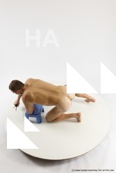 Nude Fighting with knife Man White Kneeling poses - ALL Slim Short Brown Kneeling poses - on one knee Multi angles poses Realistic