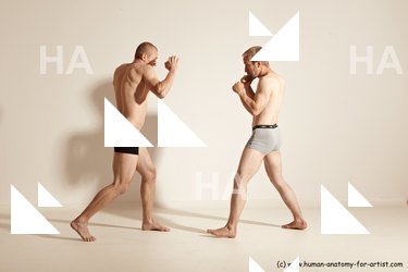 Underwear Martial art Man - Man White Moving poses Slim Short Blond Dynamic poses Academic