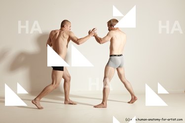 Underwear Martial art Man - Man White Moving poses Slim Short Blond Dynamic poses Academic