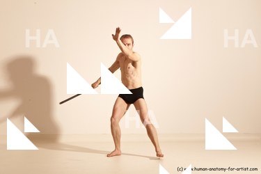 Underwear Fighting Man White Moving poses Slim Short Blond Dynamic poses Academic