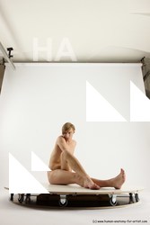 Nude Man White Sitting poses - simple Underweight Medium Brown Sitting poses - ALL Multi angles poses Realistic