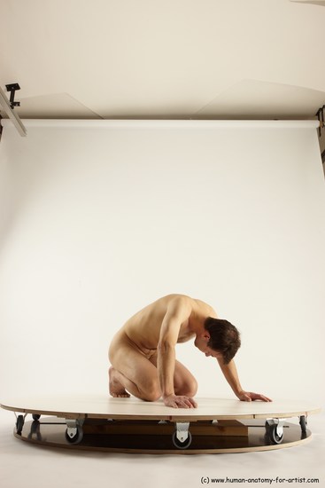 Nude Man White Kneeling poses - ALL Slim Short Brown Kneeling poses - on both knees Multi angles poses Realistic
