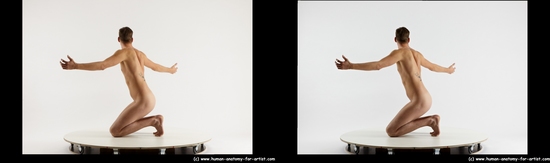 Nude Man White Kneeling poses - ALL Slim Short Brown Kneeling poses - on both knees 3D Stereoscopic poses Realistic