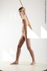 Nude Fighting with spear Man White Standing poses - ALL Slim Short Brown Standing poses - simple Realistic