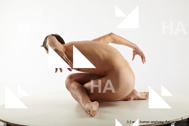 Nude Man White Kneeling poses - ALL Athletic Short Brown Kneeling poses - on both knees Realistic