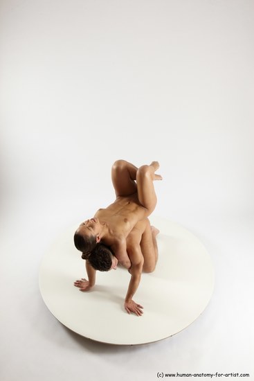 Nude Woman - Man White Kneeling poses - ALL Slim Short Brown Kneeling poses - on both knees Multi angles poses Realistic