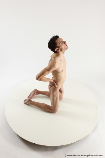 Nude Man White Kneeling poses - ALL Athletic Short Brown Kneeling poses - on both knees Multi angles poses Realistic