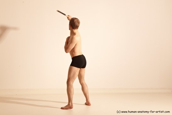 Underwear Fighting Man White Moving poses Slim Short Blond Dynamic poses Academic