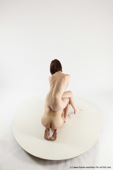Nude Woman - Man White Kneeling poses - ALL Slim Short Brown Kneeling poses - on both knees Multi angles poses Realistic