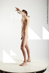 Nude Fighting with spear Man White Slim Short Brown Realistic