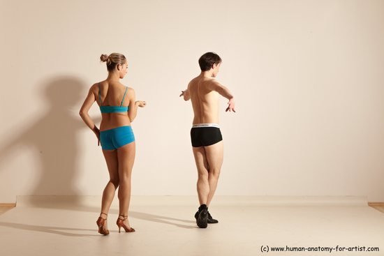 Underwear Woman - Man White Slim Short Brown Dancing Dynamic poses Academic