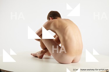 Nude Man White Sitting poses - simple Slim Short Brown Sitting poses - ALL Realistic