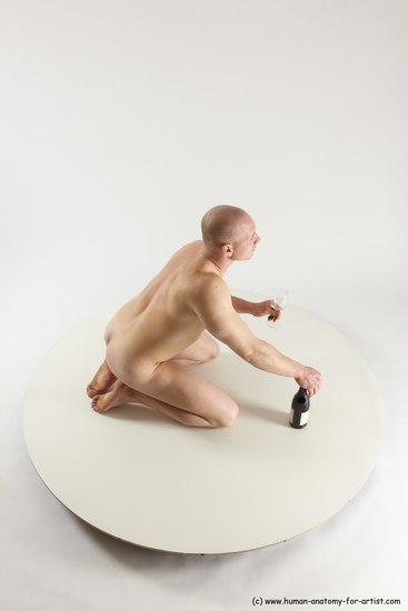 Nude Man White Kneeling poses - ALL Slim Bald Kneeling poses - on both knees Multi angles poses Realistic