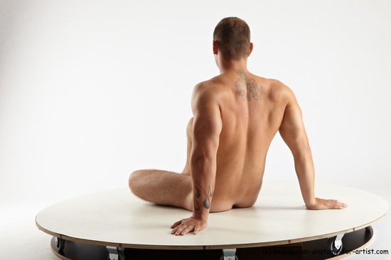 Nude Man White Sitting poses - simple Muscular Short Brown Sitting poses - ALL Realistic