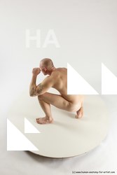 Nude Man White Slim Bald Sitting poses - ALL Sitting poses - on knees Multi angles poses Realistic