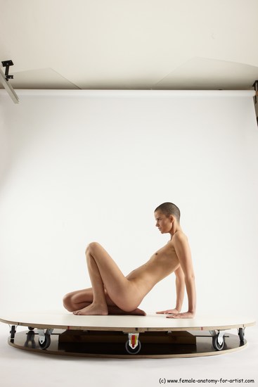 Nude Man White Slim Bald Sitting poses - ALL Sitting poses - on knees Multi angles poses Realistic