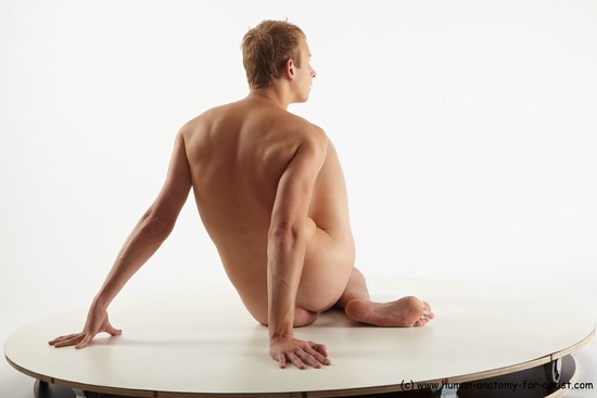 Nude Man White Sitting poses - simple Slim Short Blond Sitting poses - ALL Realistic