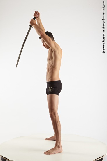 Underwear Fighting with sword Man White Athletic Short Brown Academic