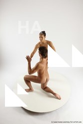 Nude Woman - Man White Kneeling poses - ALL Slim Short Brown Kneeling poses - on both knees Multi angles poses Realistic