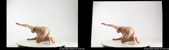 Nude Man White Kneeling poses - ALL Muscular Bald Kneeling poses - on both knees 3D Stereoscopic poses Realistic