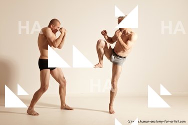 Underwear Martial art Man - Man White Moving poses Slim Short Blond Dynamic poses Academic