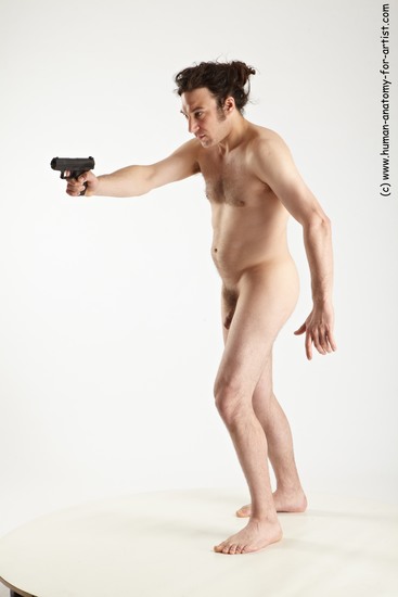 Nude Fighting with gun Man White Average Medium Brown Realistic