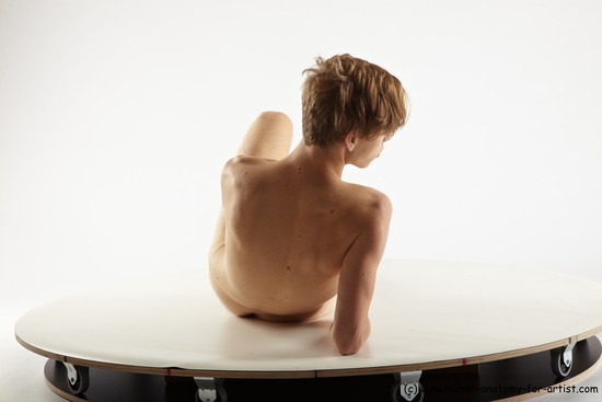 Nude Man White Laying poses - ALL Slim Short Blond Laying poses - on back Realistic